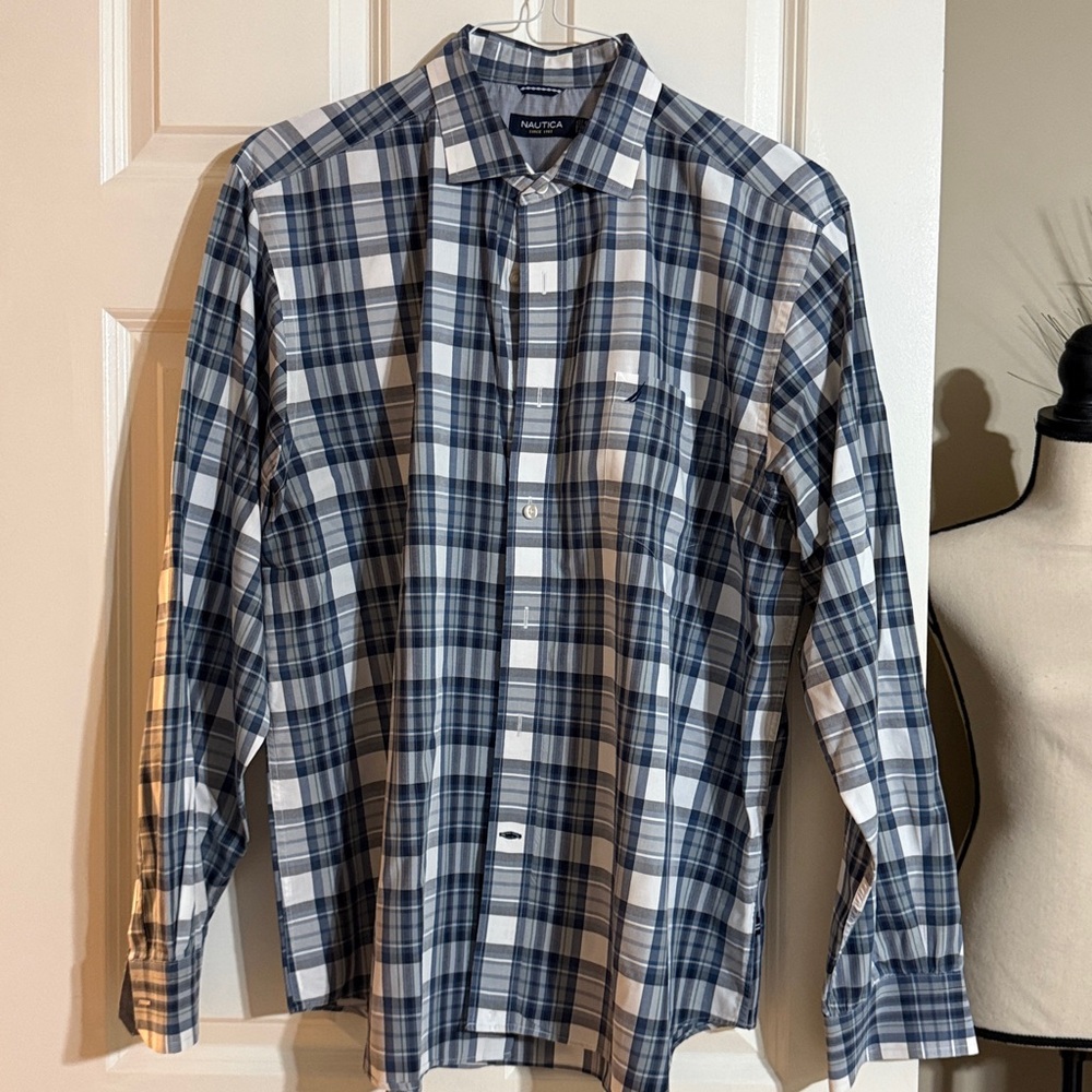 Nautica Navy and White Checkered Shirt